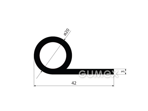 "P" Gummiprofil mit Loch, 42x20/3mm, Länge 1555mm, 70°ShA, EPDM, -40°C/+100°C, schwarz, 
